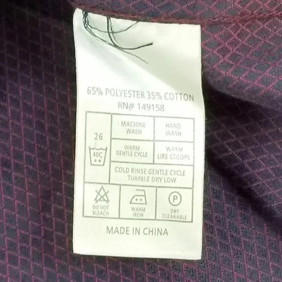 Truly Slim Fit Size Large Men's Burgundy Black Diamond Pattern Long Sleeve Shirt - Picture 7 of 7